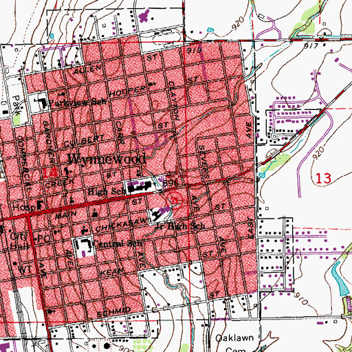 Topographic Map of Hillcrest Baptist Church, OK