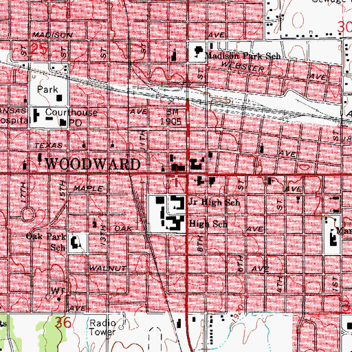 Topographic Map of First Christian Church, OK