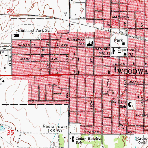 Topographic Map of Saint Peters Catholic Church, OK