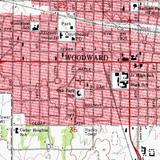 Topographic Map of Trinity Lutheran Church, OK