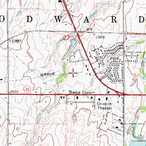 Topographic Map of Woodward Free Will Baptist Church, OK