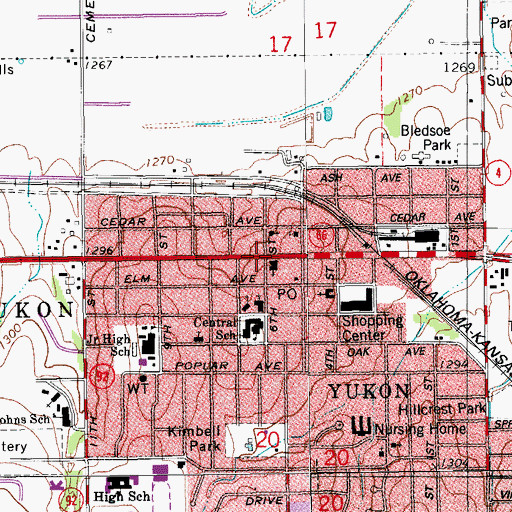 Topographic Map of First Baptist Church of Yukon, OK