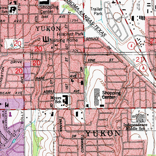 Topographic Map of Cornwell Drive Church of Christ, OK
