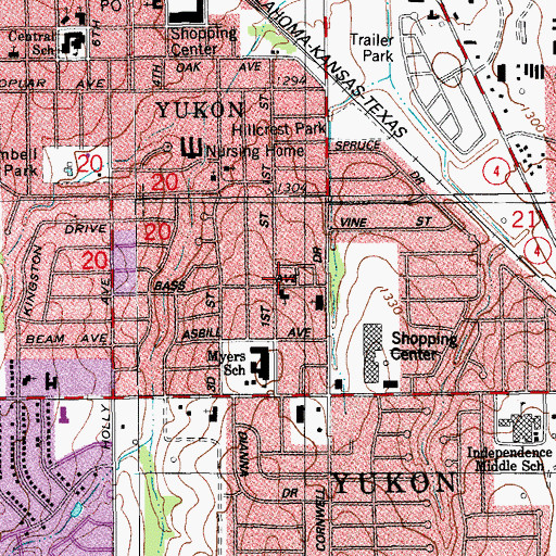 Topographic Map of First Assembly of God Church, OK