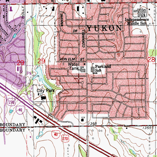Topographic Map of Town and Country Christian Church, OK