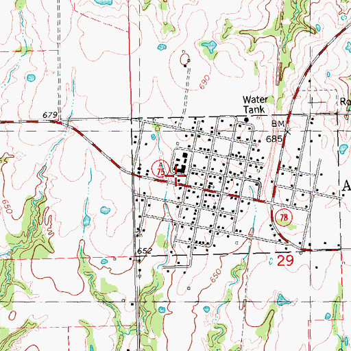 Topographic Map of Achille High School, OK