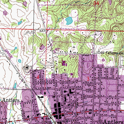 Topographic Map of Antlers High School, OK