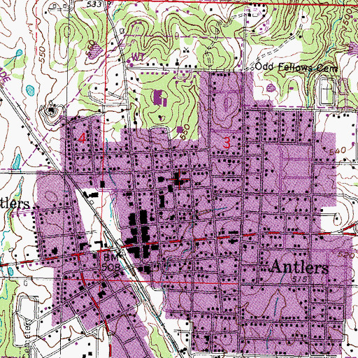 Topographic Map of Obuch Middle School, OK