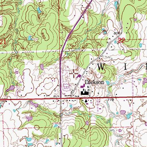 Topographic Map of Dickson High School, OK