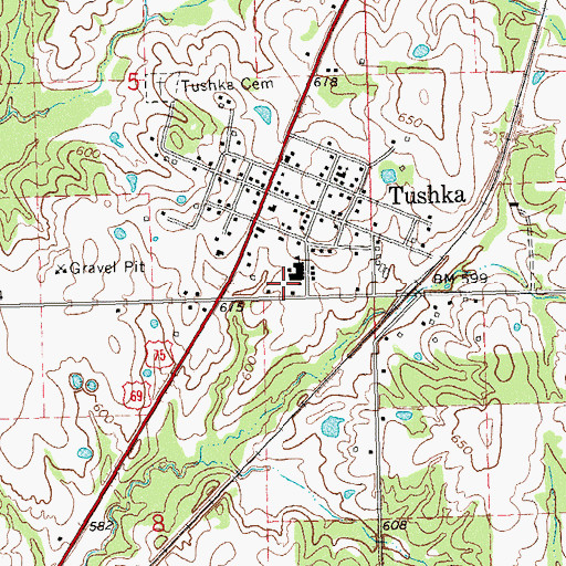 Topographic Map of Tushka High School, OK