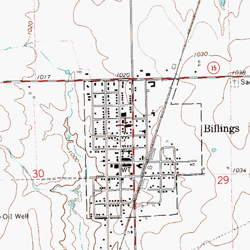 Topographic Map of Billings High School, OK
