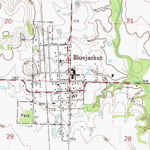 Topographic Map of Bluejacket Middle School, OK