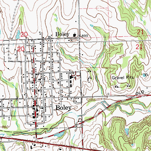 Topographic Map of Boley High School, OK