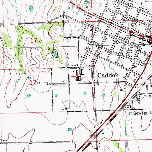 Topographic Map of Caddo High School, OK