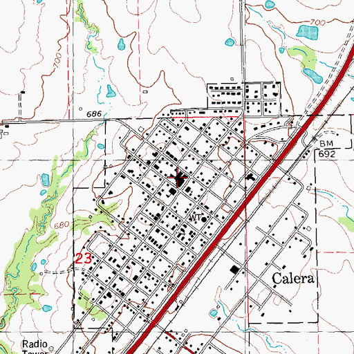 Topographic Map of Calera High School, OK