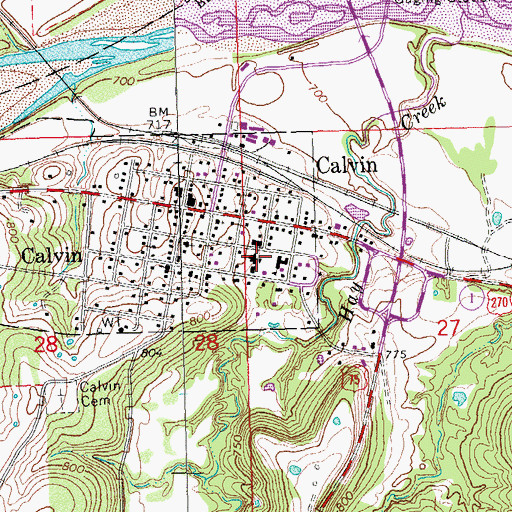 Topographic Map of Calvin High School, OK