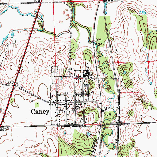 Topographic Map of Caney High School, OK
