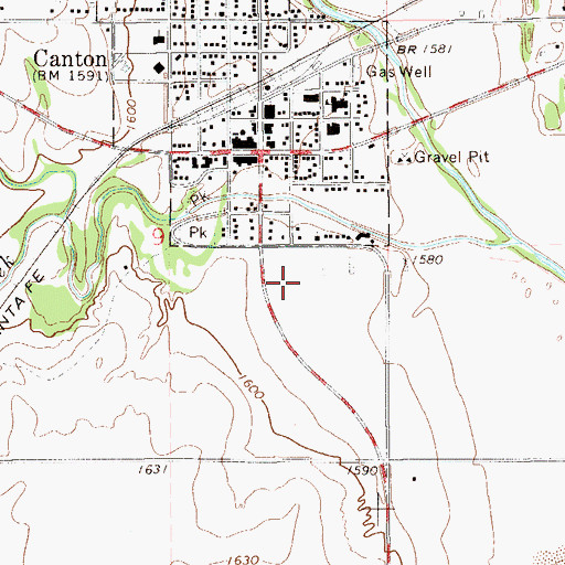 Topographic Map of Canton High School, OK