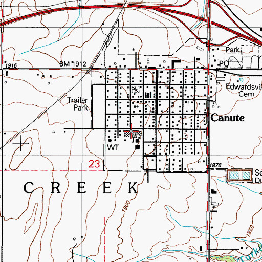 Topographic Map of Canute High School, OK