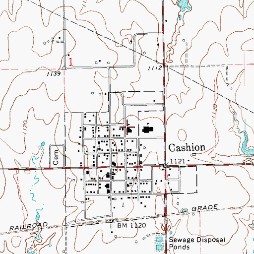 Topographic Map of Cashion High School, OK