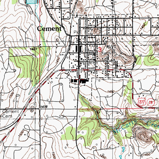 Topographic Map of Cement High School, OK