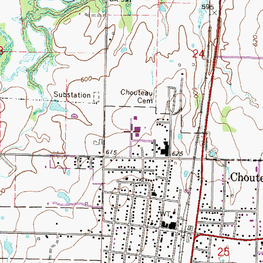 Topographic Map of Chouteau - Mazie High School, OK