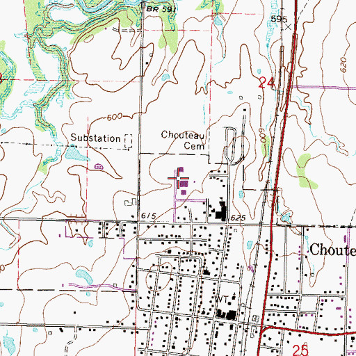Topographic Map of Chouteau - Mazie Middle School, OK