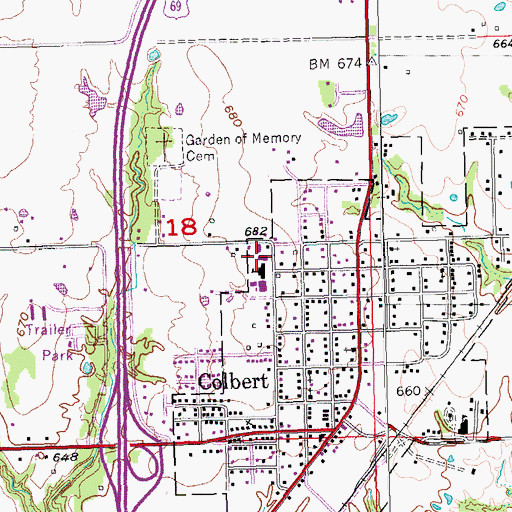 Topographic Map of Colbert High School, OK