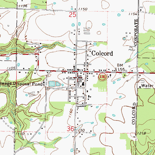 Topographic Map of Colcord High School, OK