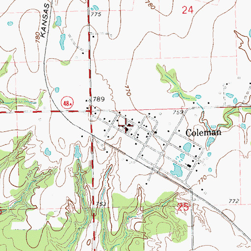 Topographic Map of Coleman High School, OK