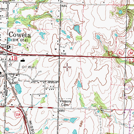 Topographic Map of Coweta High School, OK
