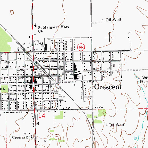 Topographic Map of Crescent High School, OK