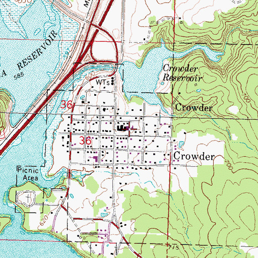 Topographic Map of Crowder High School, OK