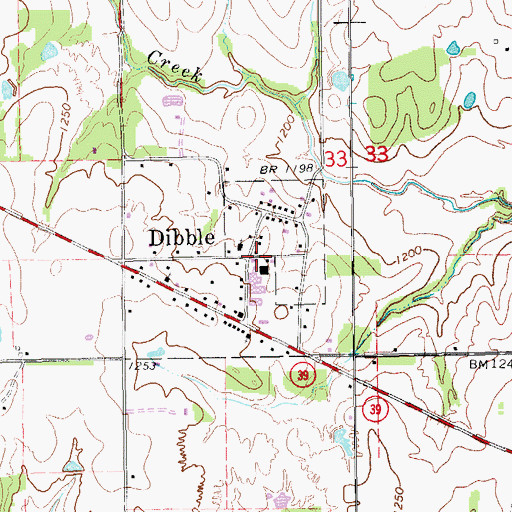 Topographic Map of Dibble Middle School, OK