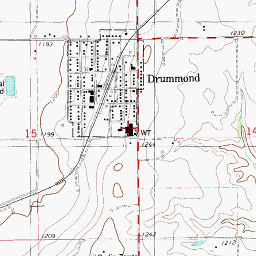 Topographic Map of Drummond High School, OK