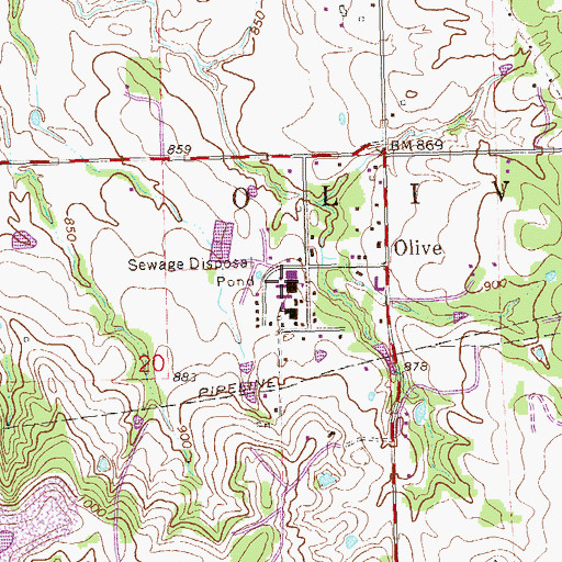 Topographic Map of Olive High School, OK