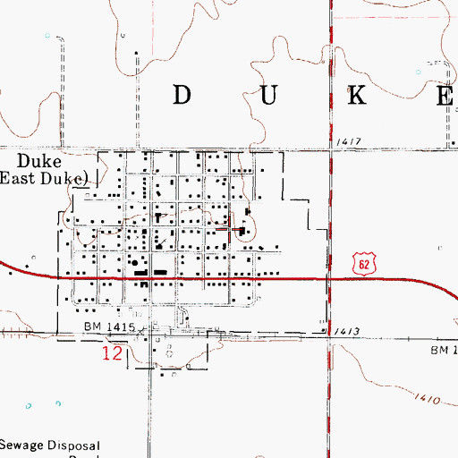 Topographic Map of Duke High School, OK