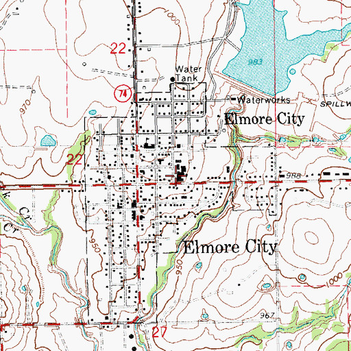 Topographic Map of Elmore City Senior High School, OK