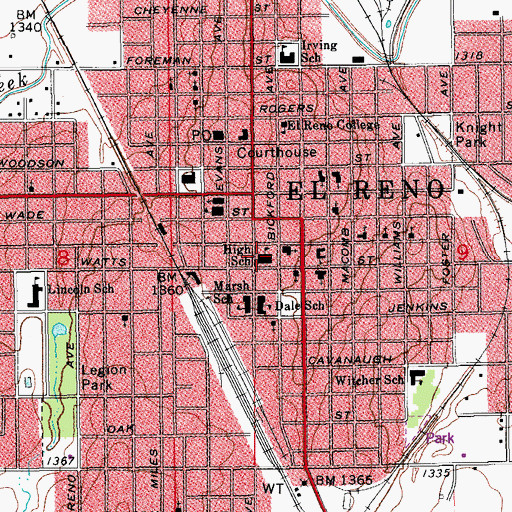 Topographic Map of El Reno High School, OK