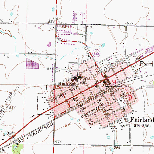 Topographic Map of Fairland High School, OK