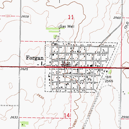 Topographic Map of Forgan High School, OK