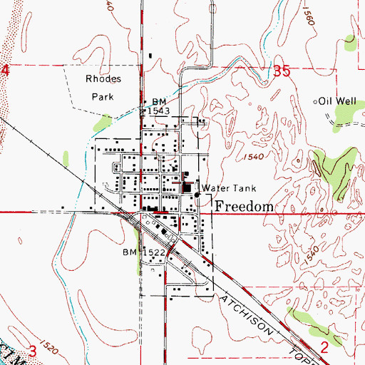 Topographic Map of Freedom High School, OK