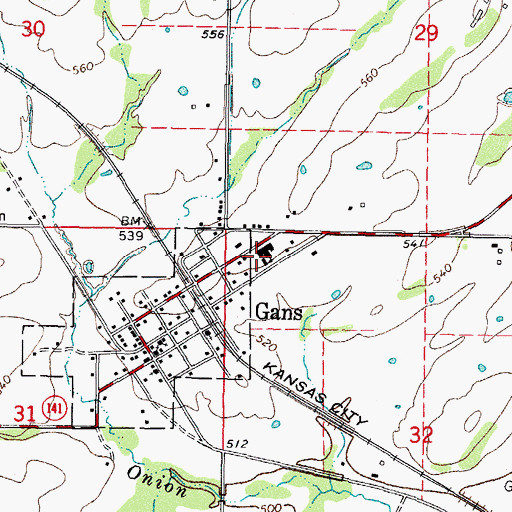 Topographic Map of Gans High School, OK