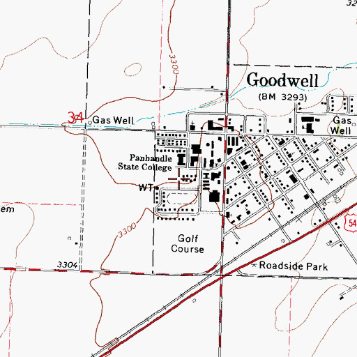 Topographic Map of Oklahoma Panhandle State University, OK