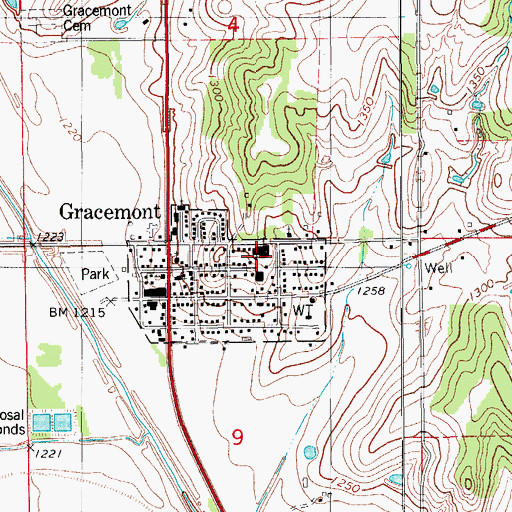 Topographic Map of Gracemont High School, OK