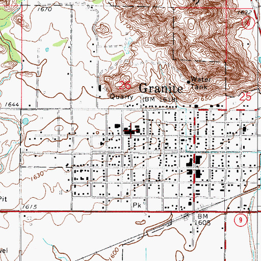 Topographic Map of Granite High School, OK