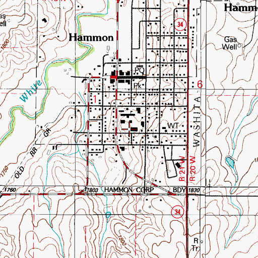 Topographic Map of Hammon High School, OK