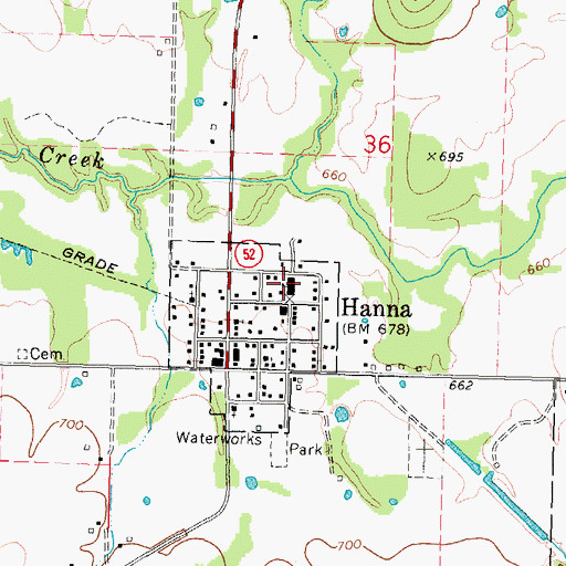 Topographic Map of Hanna High School, OK