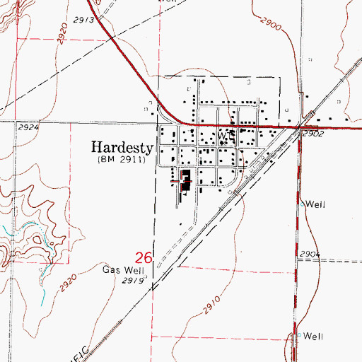 Topographic Map of Hardesty High School, OK