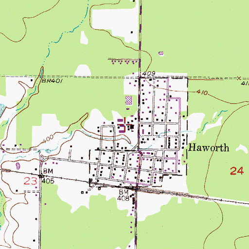 Topographic Map of Haworth High School, OK